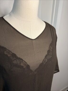 Vintage Mariella Burani 100% Silk Crepe Sheer Brown Blouse Made in Italy